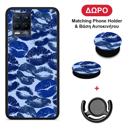 Blue Lipstick Kisses - Realme 8 / 8 Pro θήκη + Δώρο Phone Holder & Βάση Αυτοκινήτου