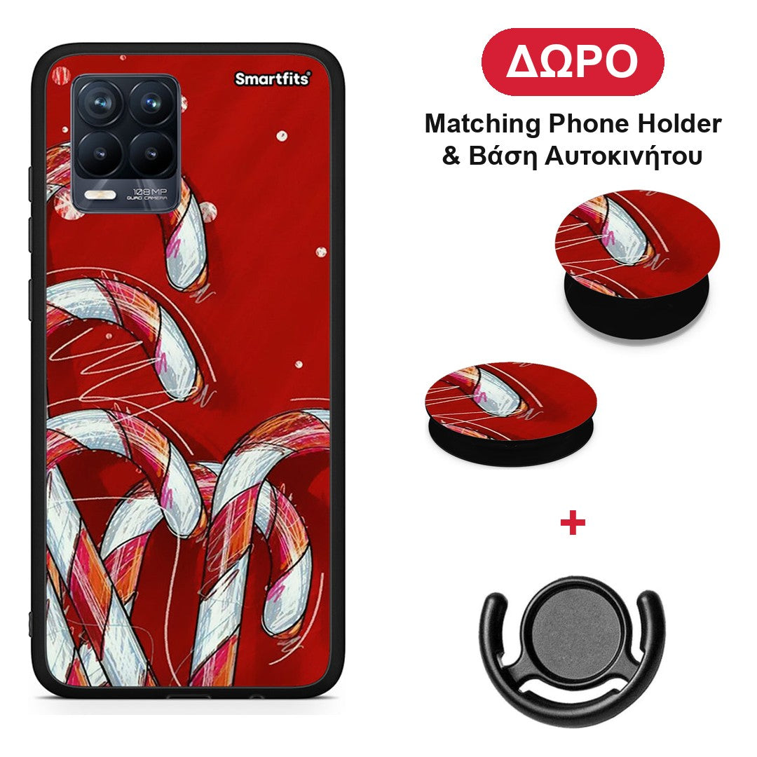 Candy Cane - Realme 8 / 8 Pro θήκη + Δώρο Phone Holder & Βάση Αυτοκινήτου