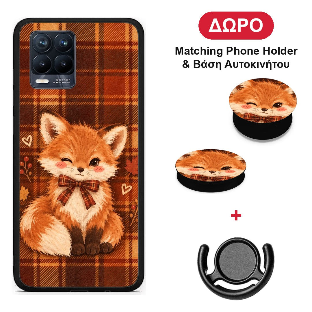 Fox on Autumn Tartan - Realme 8 / 8 Pro θήκη + Δώρο Phone Holder & Βάση Αυτοκινήτου