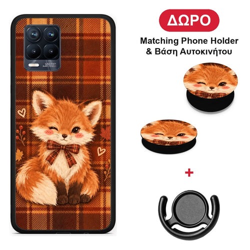 Fox on Autumn Tartan - Realme 8 / 8 Pro θήκη + Δώρο Phone Holder & Βάση Αυτοκινήτου