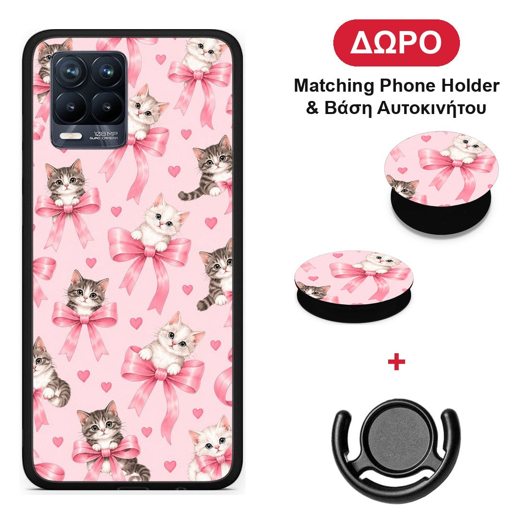 Kittens and Pink Bows on Pink - Realme 8 / 8 Pro θήκη + Δώρο Phone Holder & Βάση Αυτοκινήτου