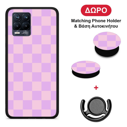Lavender and Pink Checkerboard - Realme 8 / 8 Pro θήκη + Δώρο Phone Holder & Βάση Αυτοκινήτου
