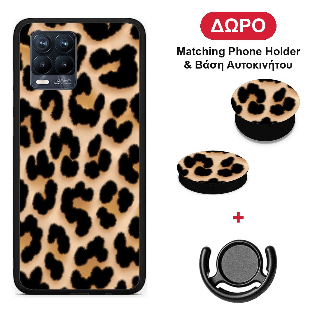 Leopard Print Tan Large - Realme 8 / 8 Pro θήκη + Δώρο Phone Holder & Βάση Αυτοκινήτου