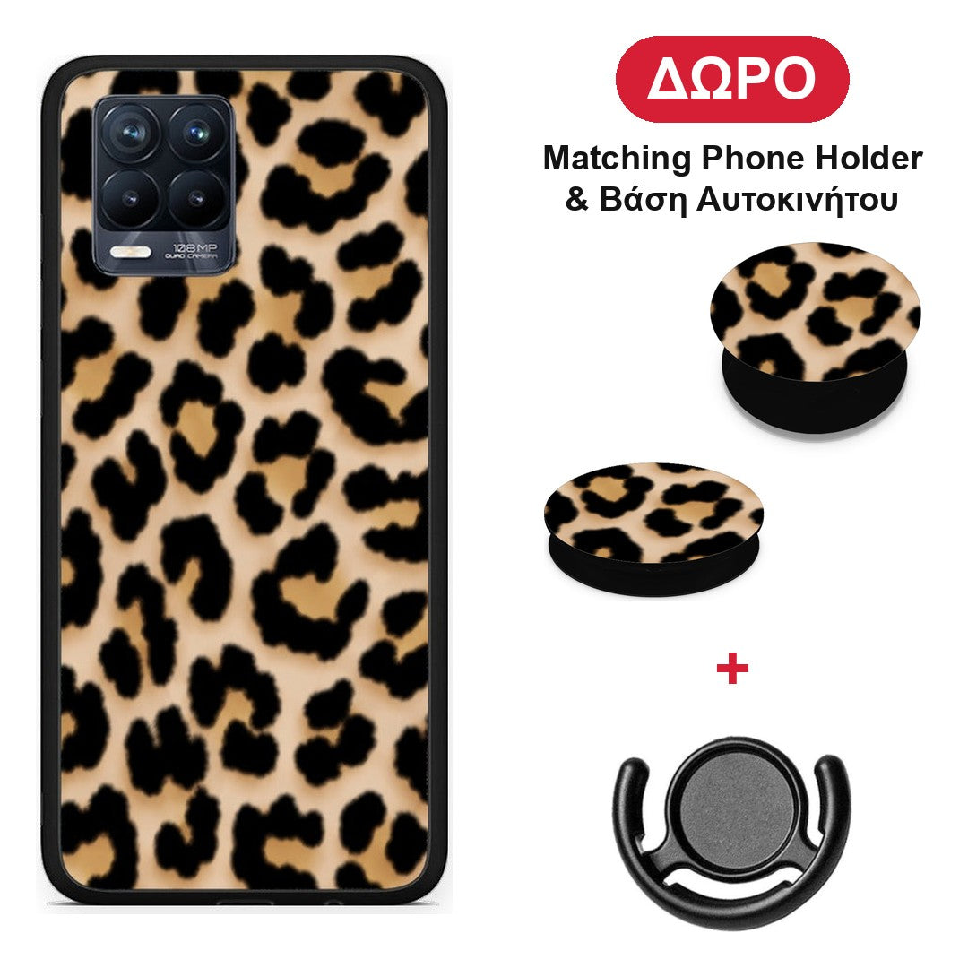 Leopard Print Tan Small - Realme 8 / 8 Pro θήκη + Δώρο Phone Holder & Βάση Αυτοκινήτου