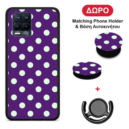 Mint Polka Dots on Purple - Realme 8 / 8 Pro θήκη + Δώρο Phone Holder & Βάση Αυτοκινήτου