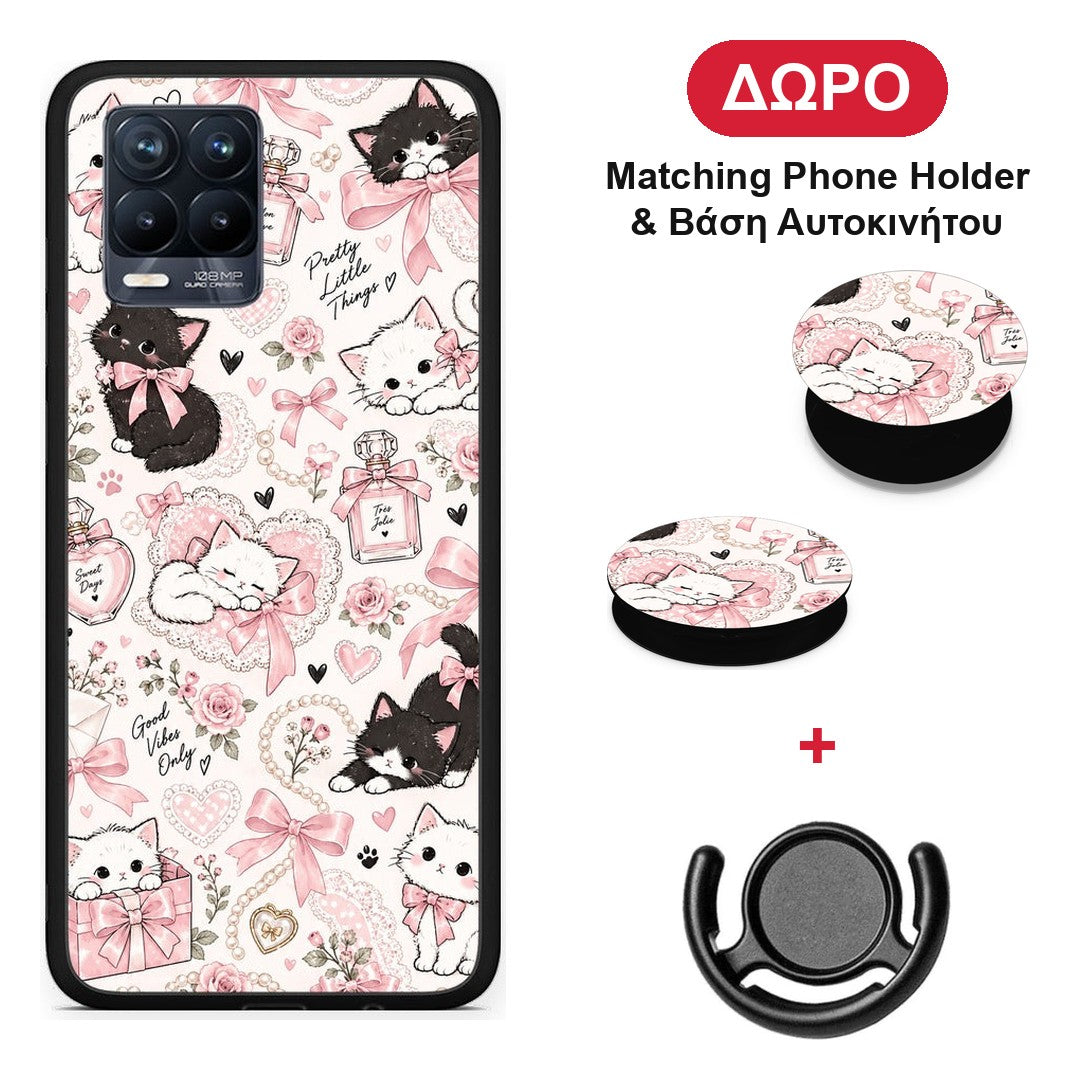 Pink Bows and Kittens Collage - Realme 8 / 8 Pro θήκη + Δώρο Phone Holder & Βάση Αυτοκινήτου