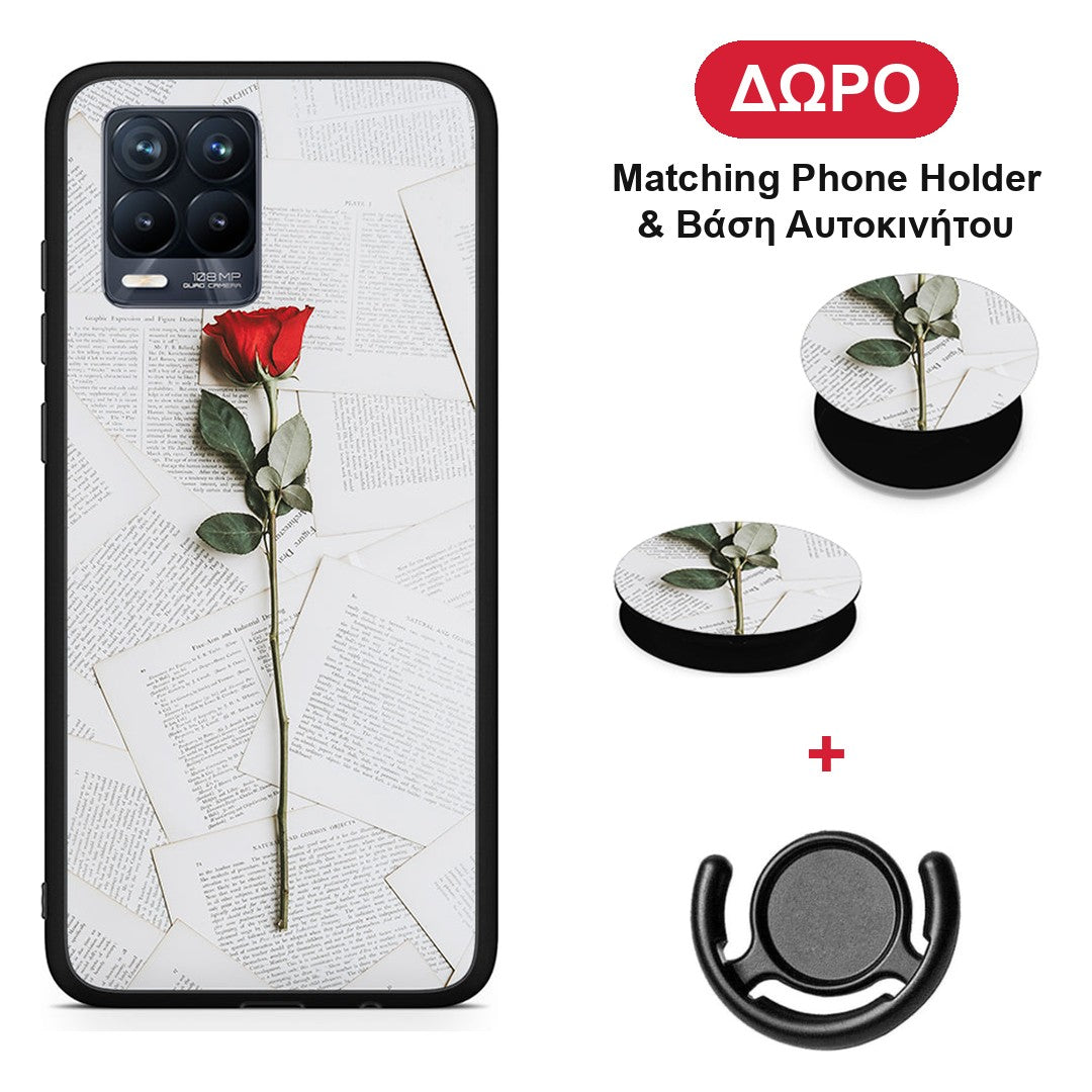 Red Rose - Realme 8 / 8 Pro θήκη + Δώρο Phone Holder & Βάση Αυτοκινήτου