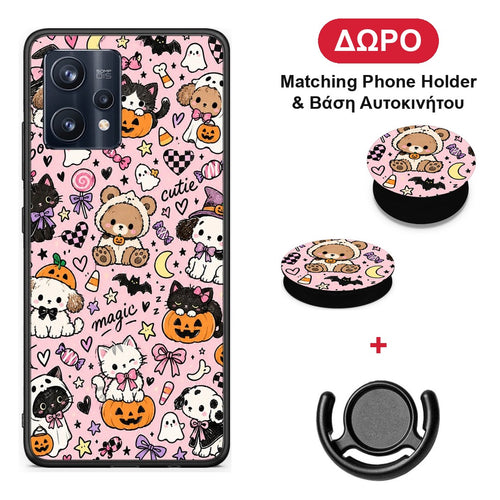 Halloween Cute Animals on Pink - Realme 9 / 9 Pro+ 5G θήκη + Δώρο Phone Holder & Βάση Αυτοκινήτου