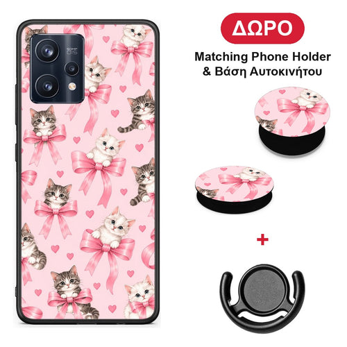 Kittens and Pink Bows on Pink - Realme 9 / 9 Pro+ 5G θήκη + Δώρο Phone Holder & Βάση Αυτοκινήτου
