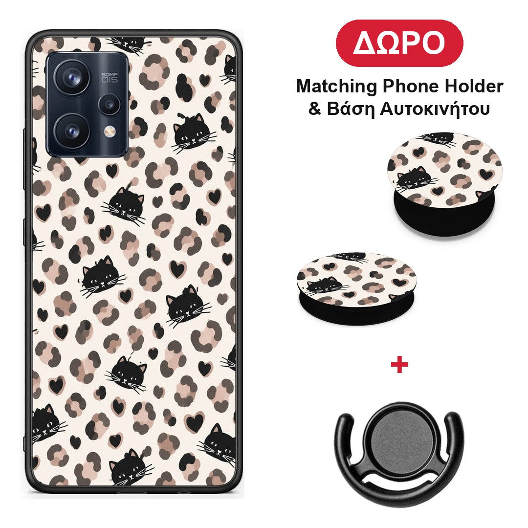 Leopard Spots and Black Cats on Cream - Realme 9 / 9 Pro+ 5G θήκη + Δώρο Phone Holder & Βάση Αυτοκινήτου