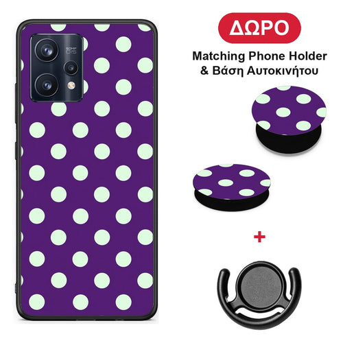 Mint Polka Dots on Purple - Realme 9 / 9 Pro+ 5G θήκη + Δώρο Phone Holder & Βάση Αυτοκινήτου