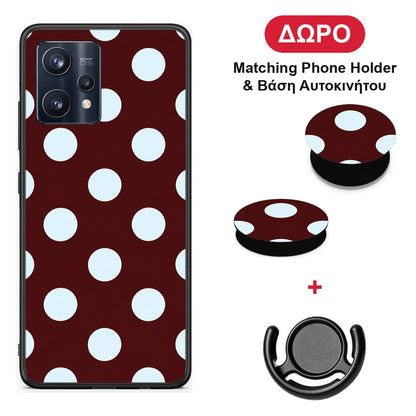 Pale Blue Large Polka Dots on Burgundy - Realme 9 / 9 Pro+ 5G θήκη + Δώρο Phone Holder & Βάση Αυτοκινήτου