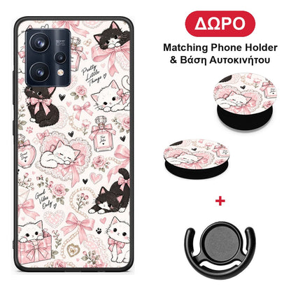 Pink Bows and Kittens Collage - Realme 9 / 9 Pro+ 5G θήκη + Δώρο Phone Holder & Βάση Αυτοκινήτου