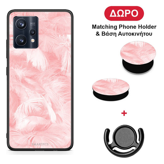 Boho Pink Feather - Realme 9 / 9 Pro+ 5G θήκη + Δώρο Phone Holder & Βάση Αυτοκινήτου