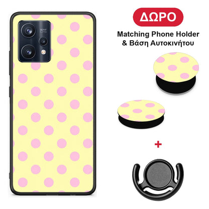Pink Polka Dots on Yellow - Realme 9 / 9 Pro+ 5G θήκη + Δώρο Phone Holder & Βάση Αυτοκινήτου