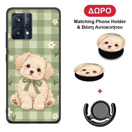 Puppy and Daisies on Sage Gingham - Realme 9 / 9 Pro+ 5G θήκη + Δώρο Phone Holder & Βάση Αυτοκινήτου