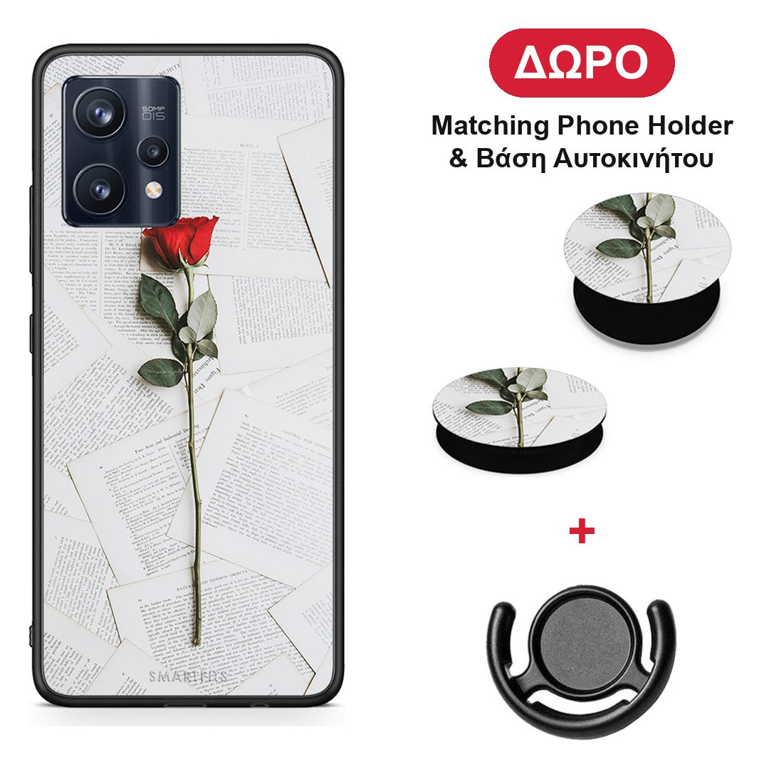 Red Rose - Realme 9 / 9 Pro+ 5G θήκη + Δώρο Phone Holder & Βάση Αυτοκινήτου