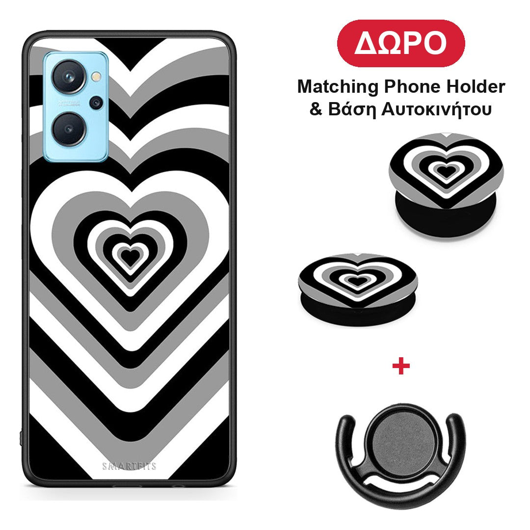 Black Hearts - Realme 9i θήκη + Δώρο Phone Holder & Βάση Αυτοκινήτου