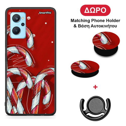 Candy Cane - Realme 9i θήκη + Δώρο Phone Holder & Βάση Αυτοκινήτου
