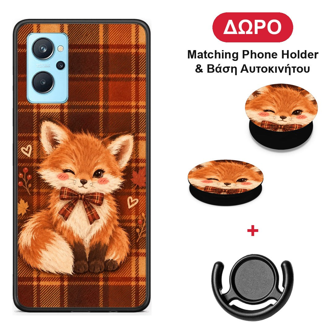 Fox on Autumn Tartan - Realme 9i θήκη + Δώρο Phone Holder & Βάση Αυτοκινήτου