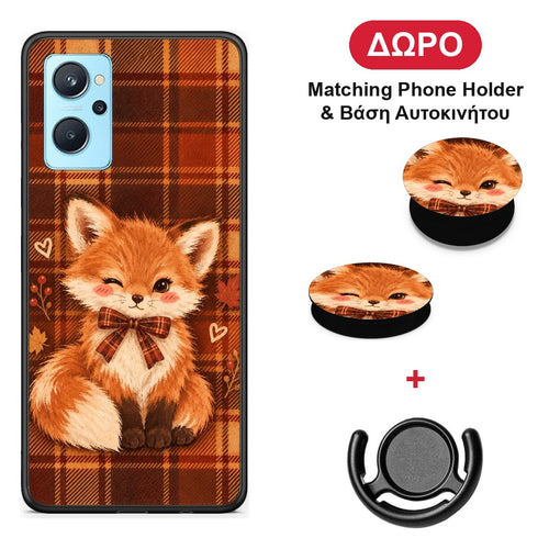 Fox on Autumn Tartan - Realme 9i θήκη + Δώρο Phone Holder & Βάση Αυτοκινήτου