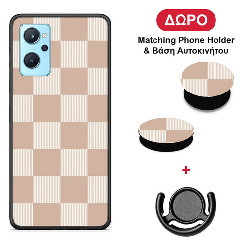 Latte and Cream Striped Checks - Realme 9i θήκη + Δώρο Phone Holder & Βάση Αυτοκινήτου