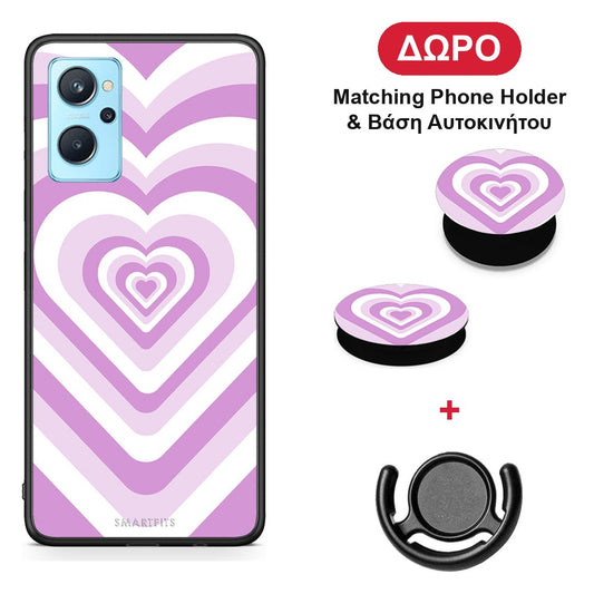Lilac Hearts - Realme 9i θήκη + Δώρο Phone Holder & Βάση Αυτοκινήτου