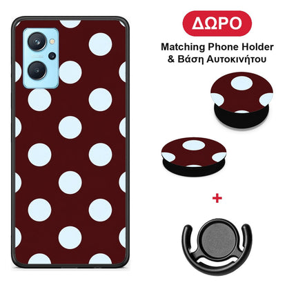 Pale Blue Large Polka Dots on Burgundy - Realme 9i θήκη + Δώρο Phone Holder & Βάση Αυτοκινήτου