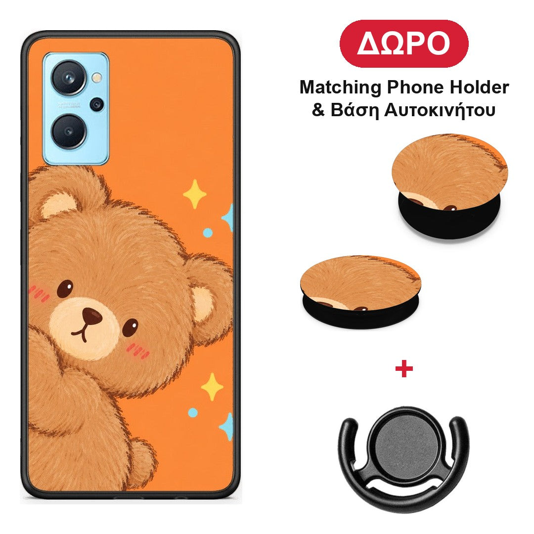 Peekaboo Teddy on Orange - Realme 9i θήκη + Δώρο Phone Holder & Βάση Αυτοκινήτου