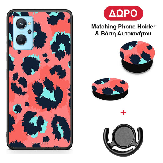 Animal Pink Leopard - Realme 9i θήκη + Δώρο Phone Holder & Βάση Αυτοκινήτου
