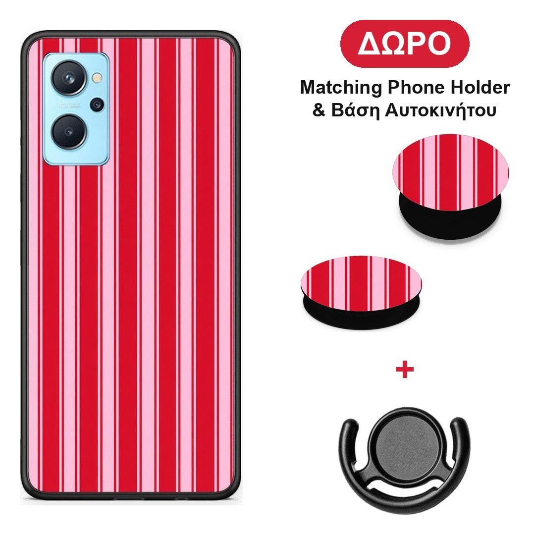 Red and Pink Vertical Pinstripes - Realme 9i θήκη + Δώρο Phone Holder & Βάση Αυτοκινήτου