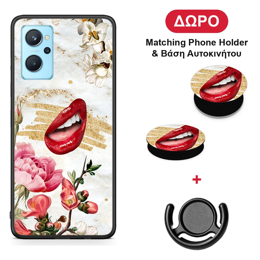 Red Lips - Realme 9i θήκη + Δώρο Phone Holder & Βάση Αυτοκινήτου