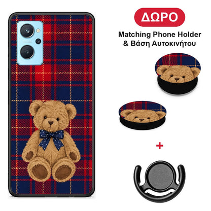 Teddy Bear on Red and Navy Tartan - Realme 9i θήκη + Δώρο Phone Holder & Βάση Αυτοκινήτου