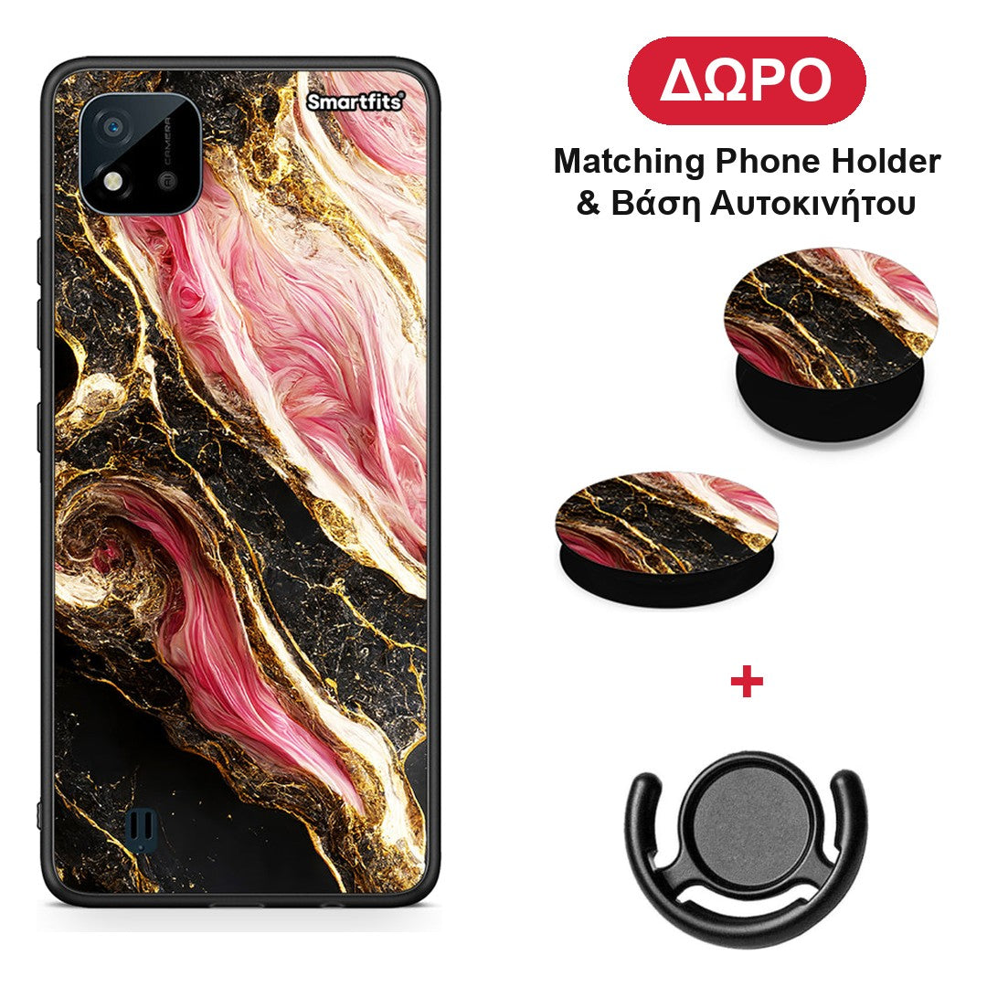 Glamorous Pink Marble - Realme C11 2021 / C20 θήκη + Δώρο Phone Holder & Βάση Αυτοκινήτου