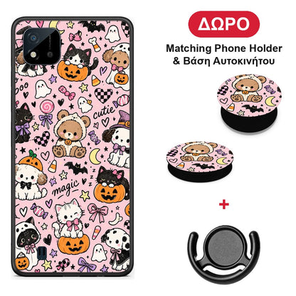 Halloween Cute Animals on Pink - Realme C11 2021 / C20 θήκη + Δώρο Phone Holder & Βάση Αυτοκινήτου