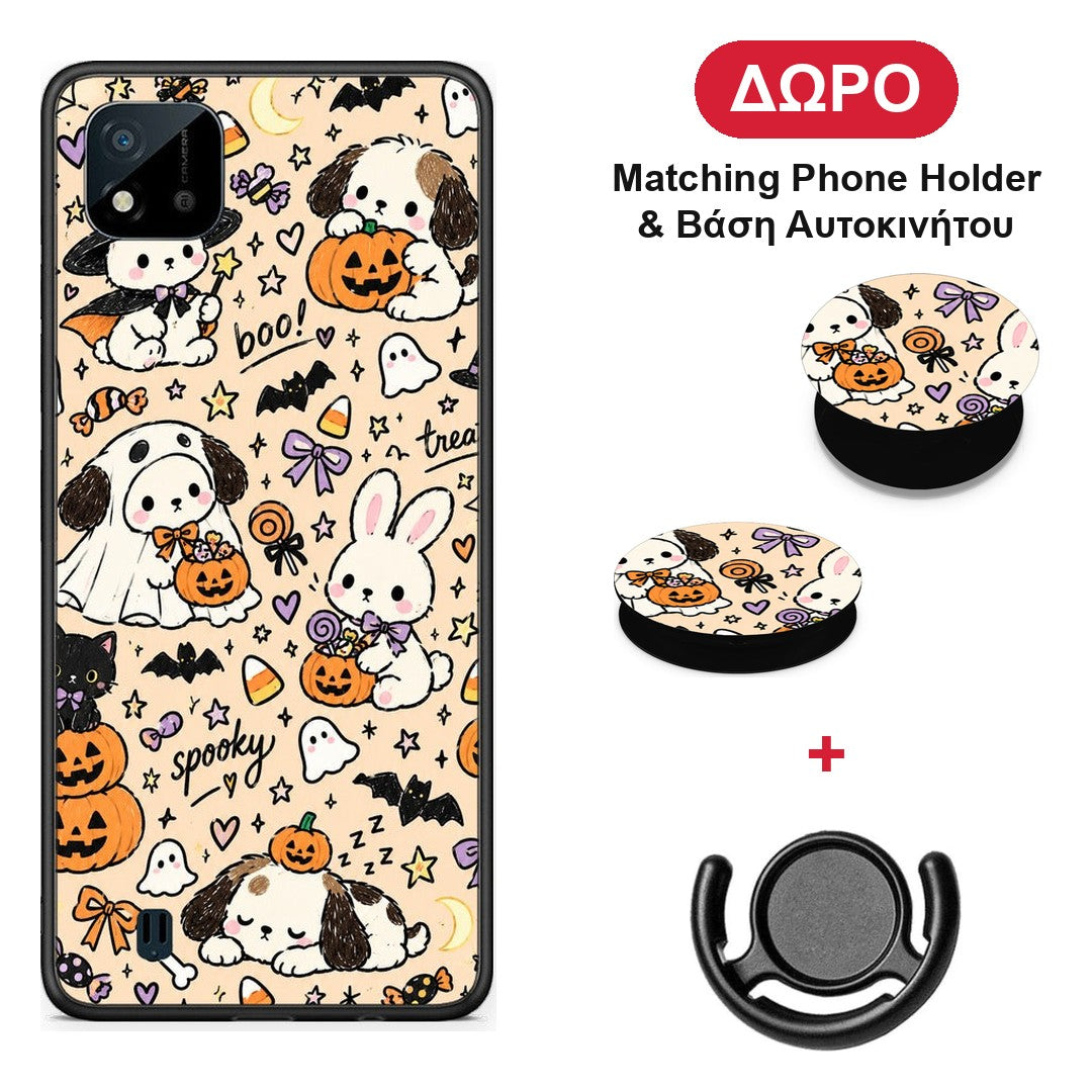 Halloween Puppies and Friends on Cream - Realme C11 2021 / C20 θήκη + Δώρο Phone Holder & Βάση Αυτοκινήτου