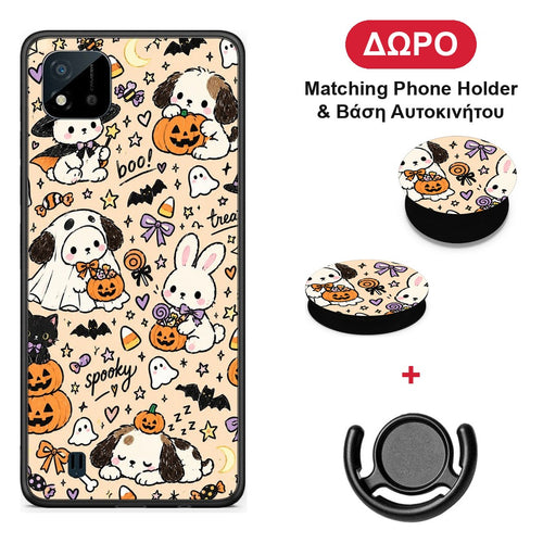 Halloween Puppies and Friends on Cream - Realme C11 2021 / C20 θήκη + Δώρο Phone Holder & Βάση Αυτοκινήτου