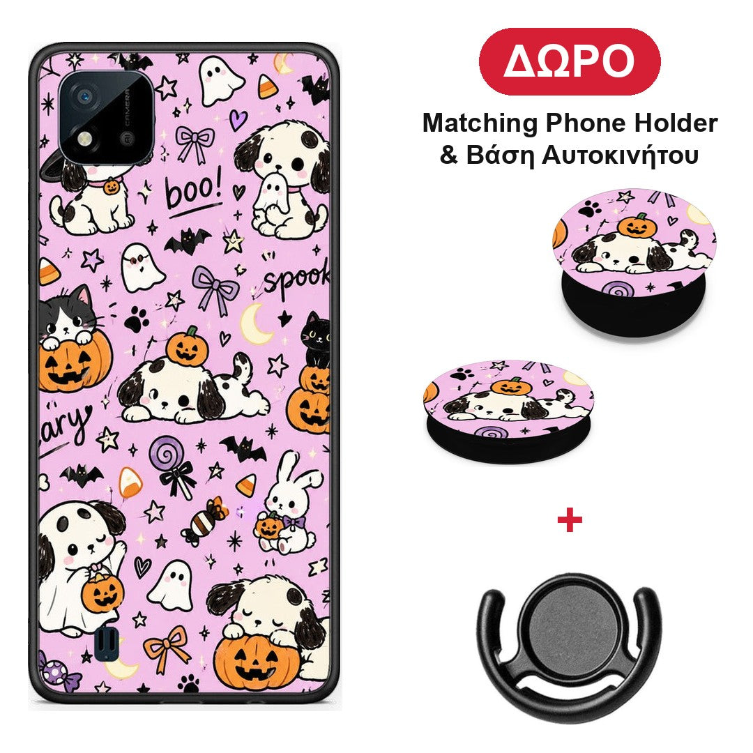 Halloween Puppies and Friends on Lilac - Realme C11 2021 / C20 θήκη + Δώρο Phone Holder & Βάση Αυτοκινήτου
