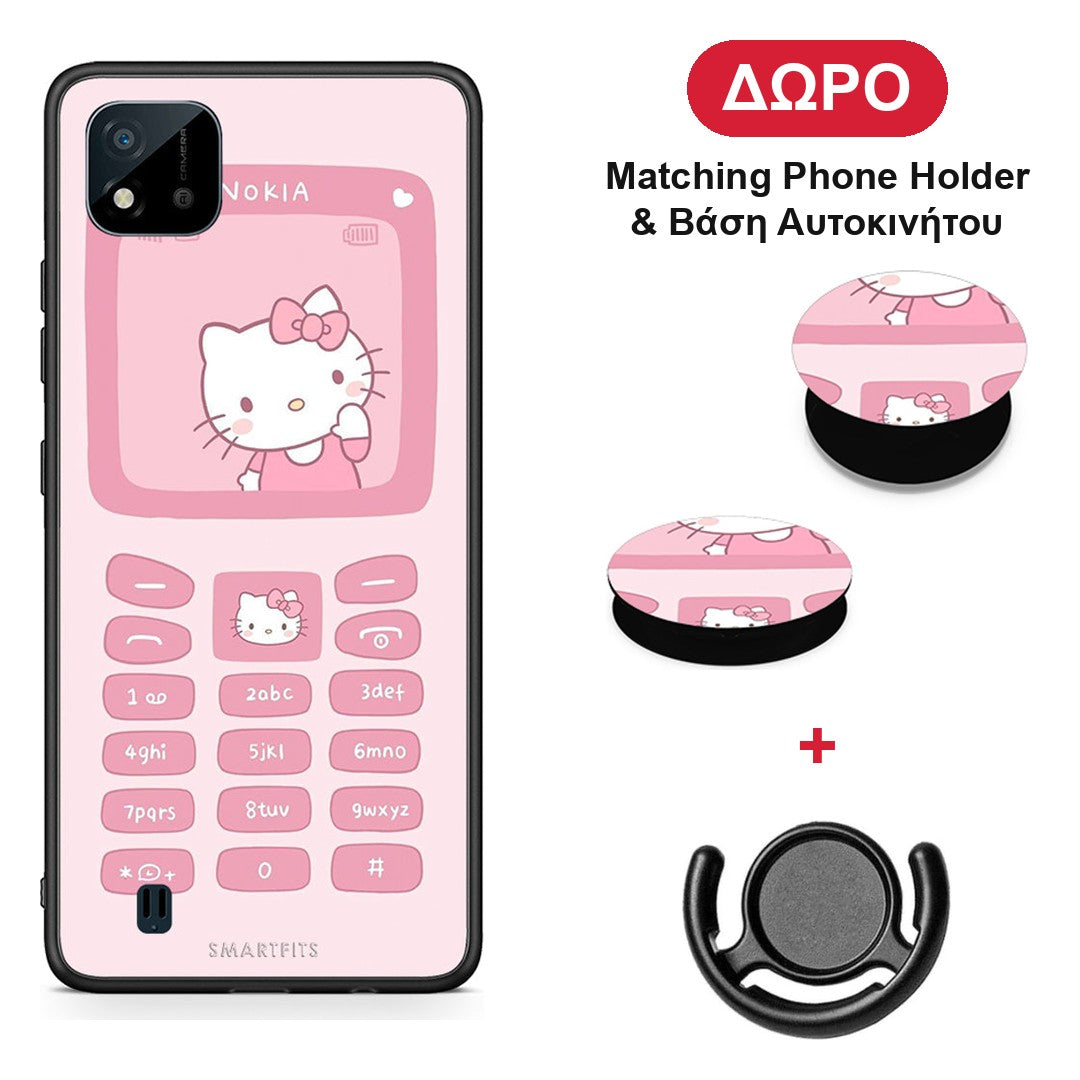 Hello Kitten - Realme C11 2021 / C20 θήκη + Δώρο Phone Holder & Βάση Αυτοκινήτου