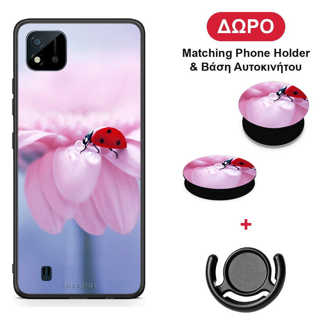 Ladybug Flower - Realme C11 2021 / C20 θήκη + Δώρο Phone Holder & Βάση Αυτοκινήτου