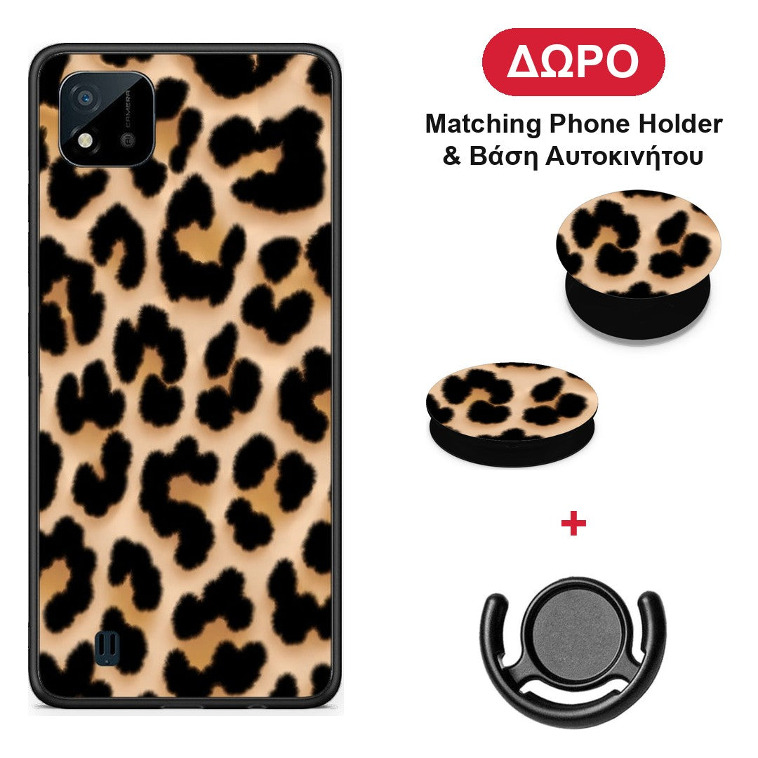 Leopard Print Tan Large - Realme C11 2021 / C20 θήκη + Δώρο Phone Holder & Βάση Αυτοκινήτου