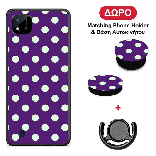 Mint Polka Dots on Purple - Realme C11 2021 / C20 θήκη + Δώρο Phone Holder & Βάση Αυτοκινήτου