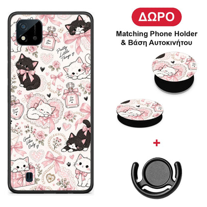 Pink Bows and Kittens Collage - Realme C11 2021 / C20 θήκη + Δώρο Phone Holder & Βάση Αυτοκινήτου
