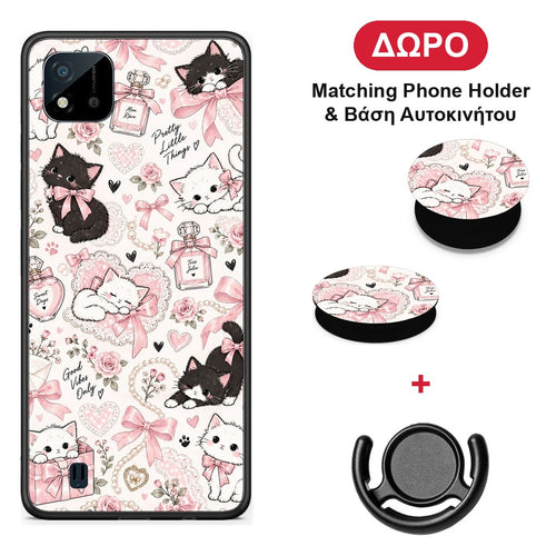 Pink Bows and Kittens Collage - Realme C11 2021 / C20 θήκη + Δώρο Phone Holder & Βάση Αυτοκινήτου