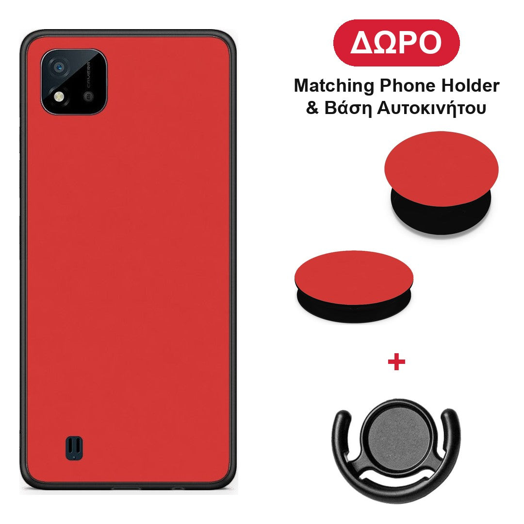 Poppy Red - Realme C11 2021 / C20 θήκη + Δώρο Phone Holder & Βάση Αυτοκινήτου