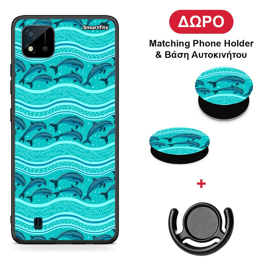 Swimming Dolphins - Realme C11 2021 / C20 θήκη + Δώρο Phone Holder & Βάση Αυτοκινήτου