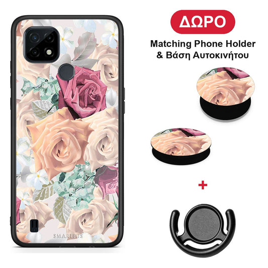 Floral Bouquet - Realme C21 θήκη + Δώρο Phone Holder & Βάση Αυτοκινήτου
