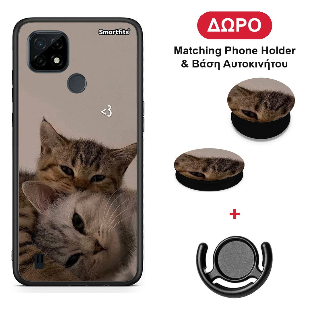 Cats In Love - Realme C21 θήκη + Δώρο Phone Holder & Βάση Αυτοκινήτου