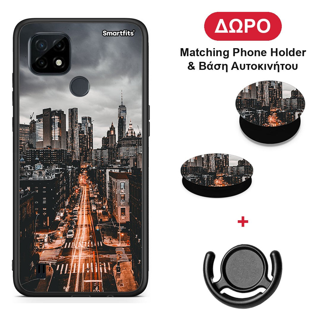 City Lights - Realme C21 θήκη + Δώρο Phone Holder & Βάση Αυτοκινήτου