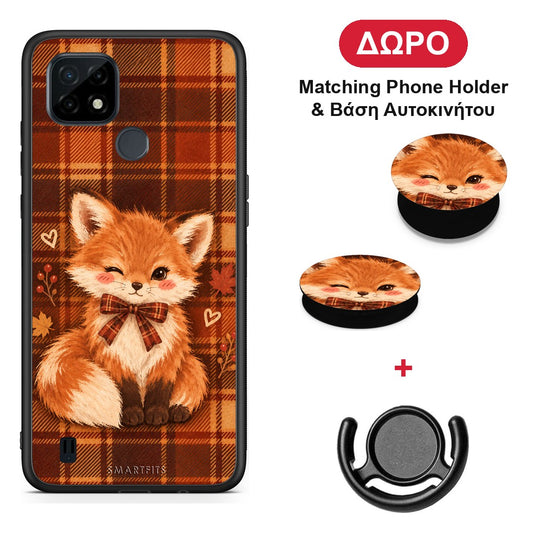 Fox on Autumn Tartan - Realme C21 θήκη + Δώρο Phone Holder & Βάση Αυτοκινήτου
